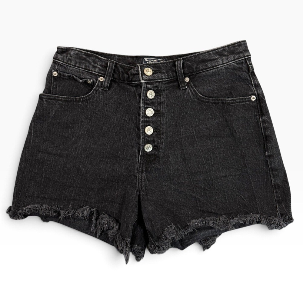 ABERCROMBIE FITCH High Rise Button‎ Fly Shorts Womens 8/29 Black Frayed Hem